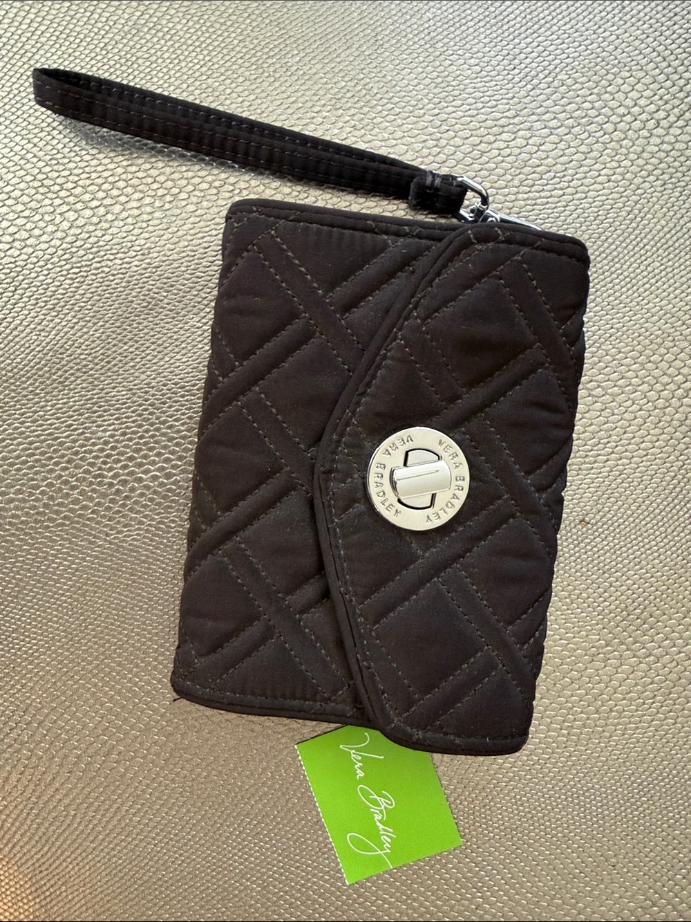 Vera Bradley Black Quilted Wristlet Phone Wallet with Turn-Lock